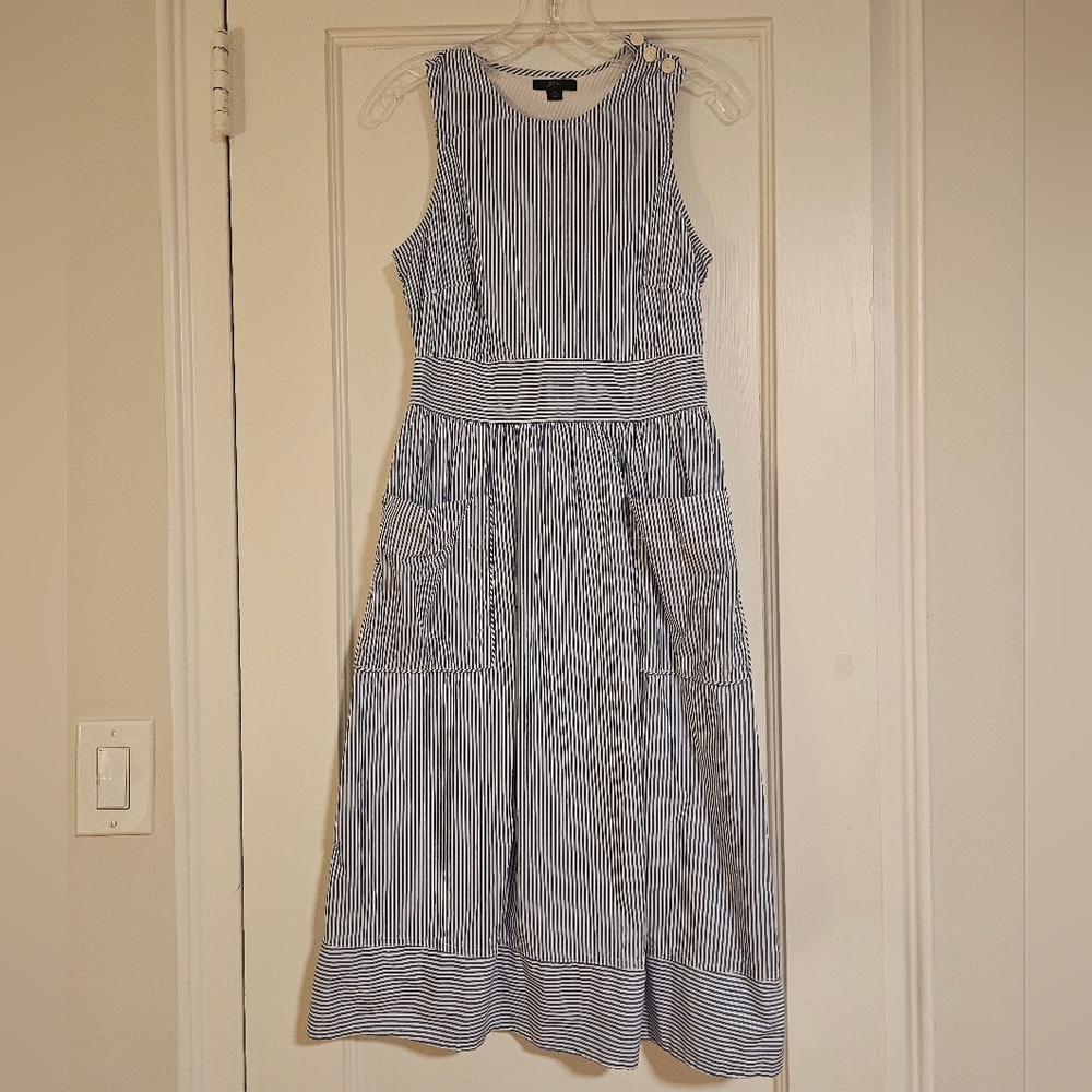 J. Crew Navy and White Striped Midi Dress